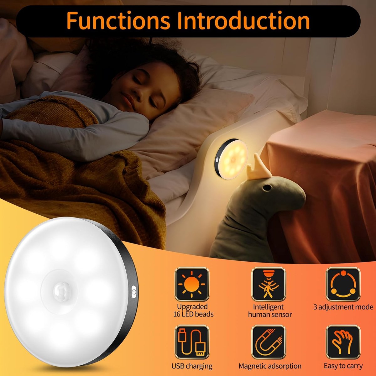 Driedelige set - Draadloze Ledlamp - Nachtlampje - Nachtlampje met sensor - Trapverlichting met sensor - LED-lamp - Batterijgevoede wandlamp met sensor - USB-oplaadbare lamp - Magnetische lamp - Lamp met sensor — cadeau in Wonen & Interieur - foto 2