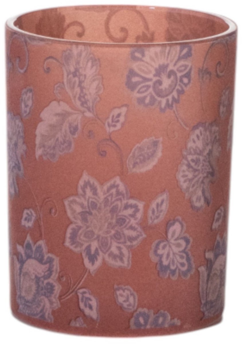 Theelichthouder fluwelen bloemen roze groot 12cm