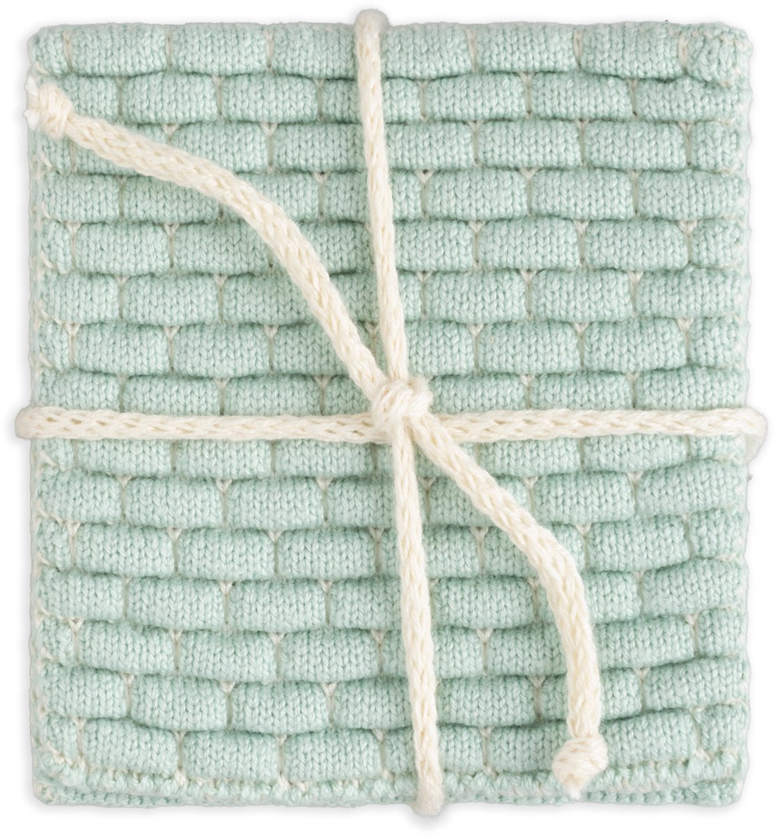 Knit Factory Gebreide Glasonderzetters Block - Ecru/Mint - 10x10 cm