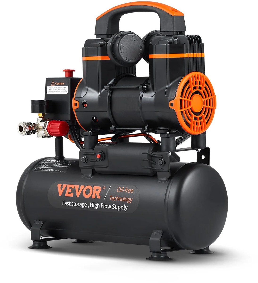 Brandistry - Luchtcompressor - Stille Luchtcompressor - 8 Liter 900Watt - Olievrije Draagbare Luchtpomp voor Thuis - Reparatie