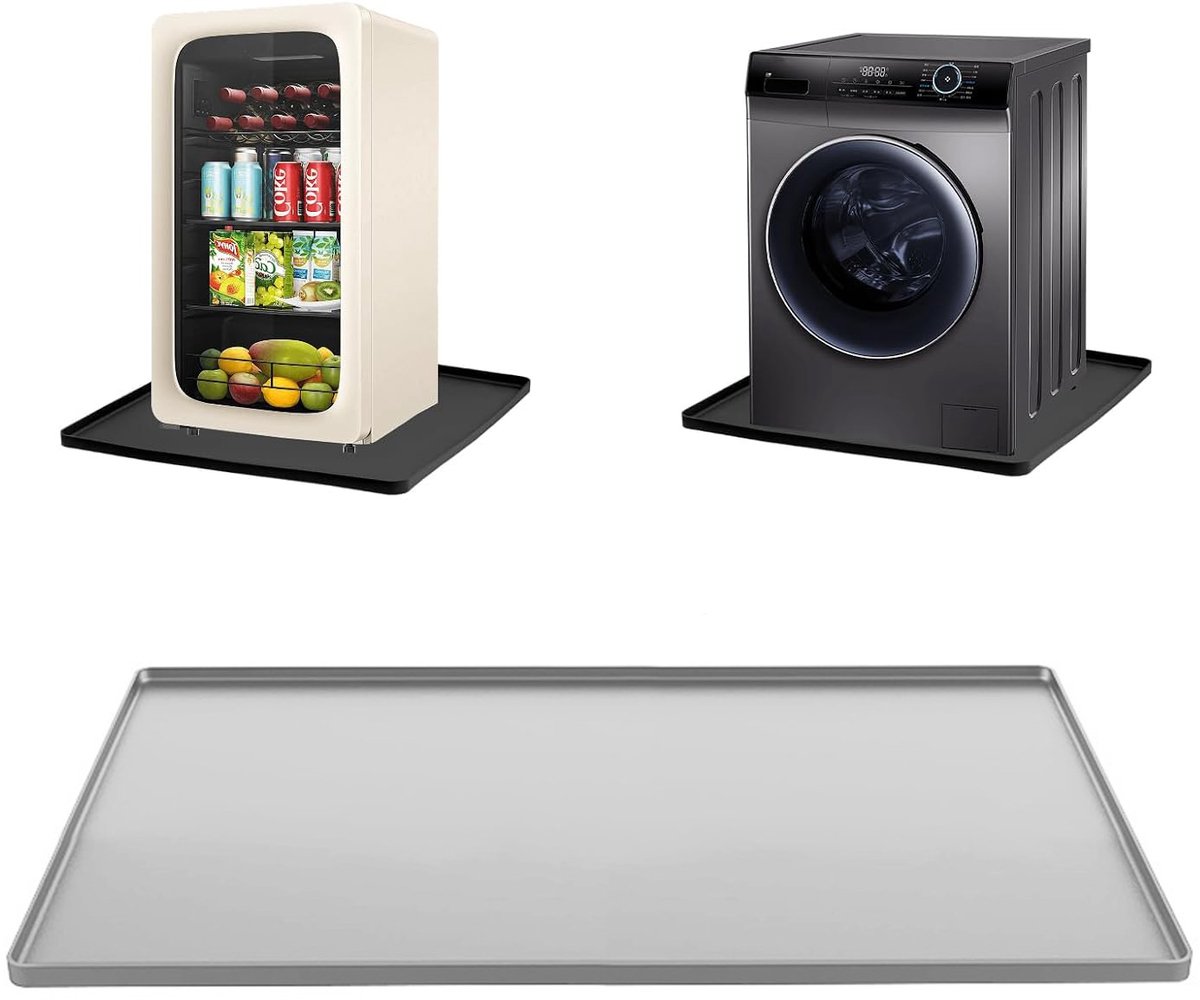 KZQ Waterdichte siliconen wasmachinebak 60x65 cm lek- en vloerbescherming voor wasmachines drogers vaatwassers koelkasten en airco Grijs