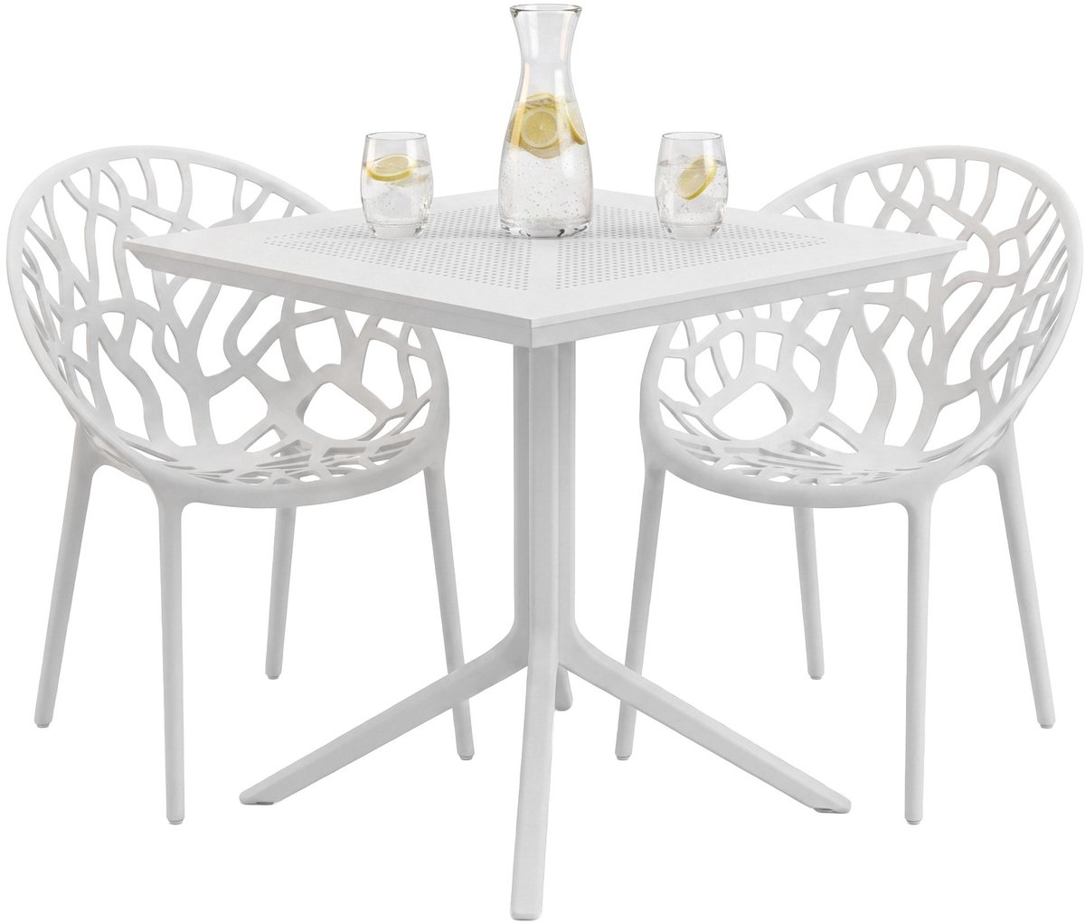 CLP Avara Tuinset met 2 Stoelen - Moderne Balkonset - Weerbestendig Stapelbare Tuinstoelen - Terras & Balkon - wit