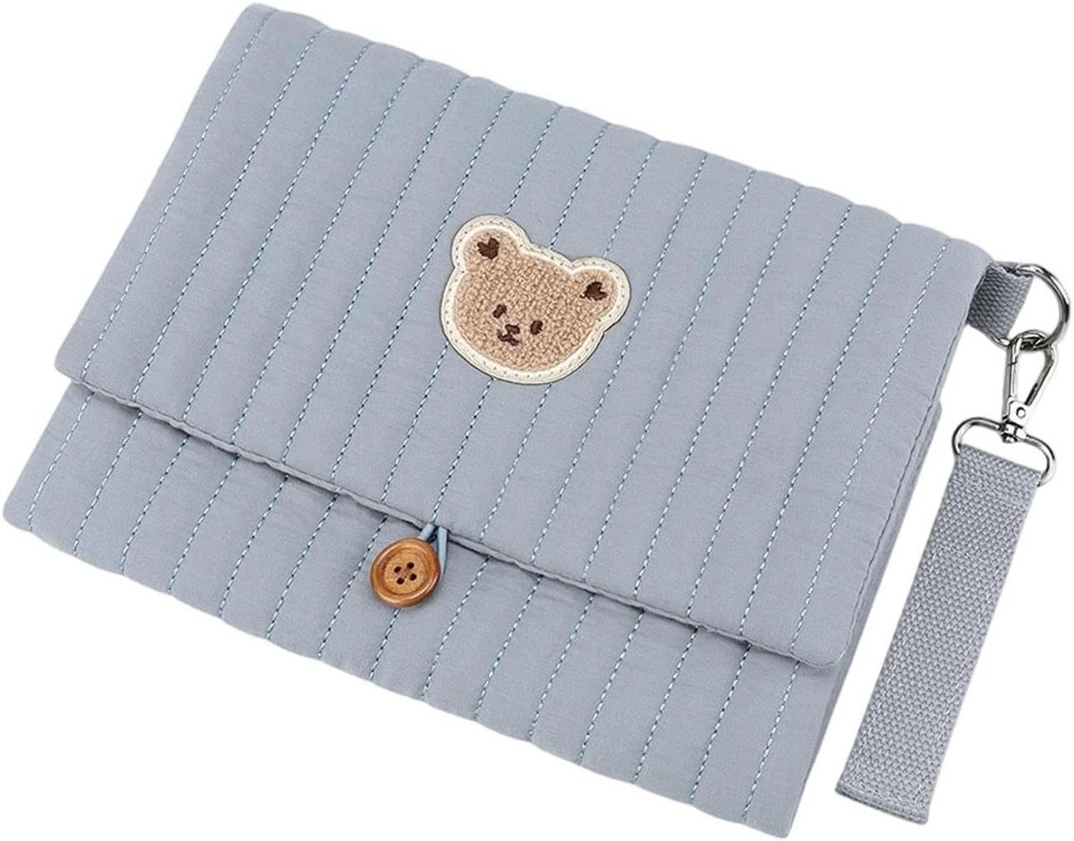 Luieretui Opvouwbaar - Baby Organizer - Onderweg Luiers - Beer Borduurwerk - 24x19cm - Blauw