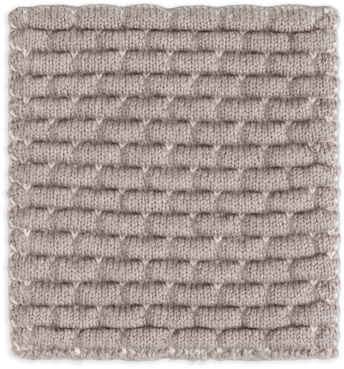Knit Factory Gebreide Glasonderzetters Block - Ecru/Taupe - 10x10 cm