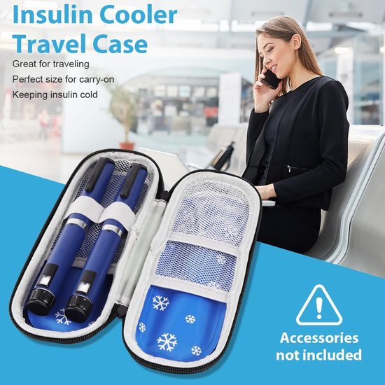 Insuline Koeltasje - 20 x 7 x 5 cm - Diabetes Reisetui met 2 Koelelementen - Schokbestendige Medicijnen Koeltas voor 2 Insulinepennen - Insuline Etui - Draagbare - Blauwgrijs — afbeelding 4