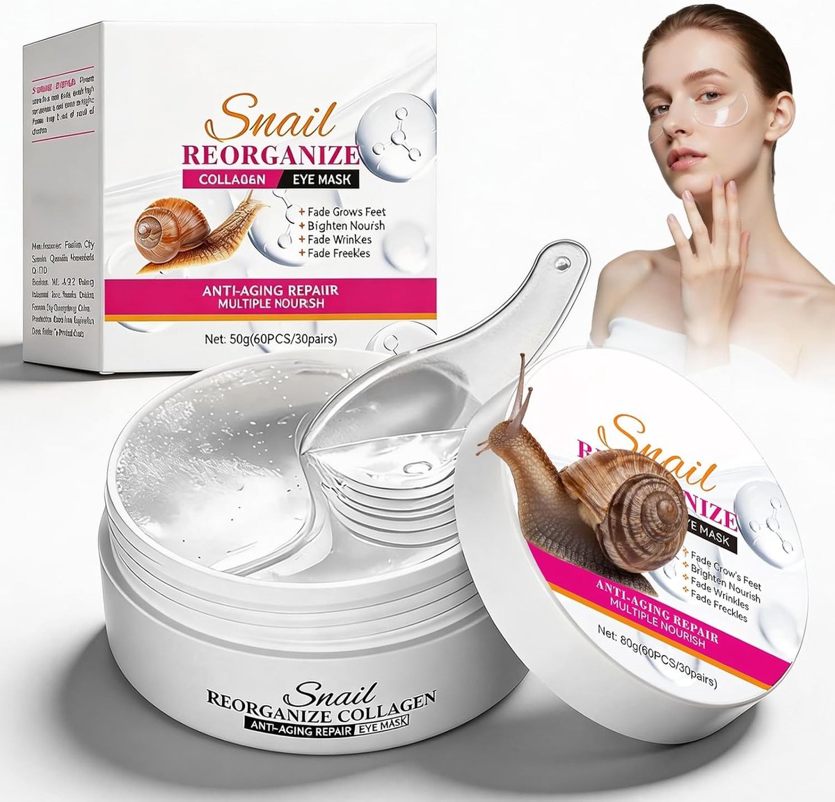 Oogmaskers met Slakkenslijm en Hyaluronzuur - Hydraterende Gel - Anti-Aging en Vermindering van Donkere Kringen - Voor Alle Huidtypes