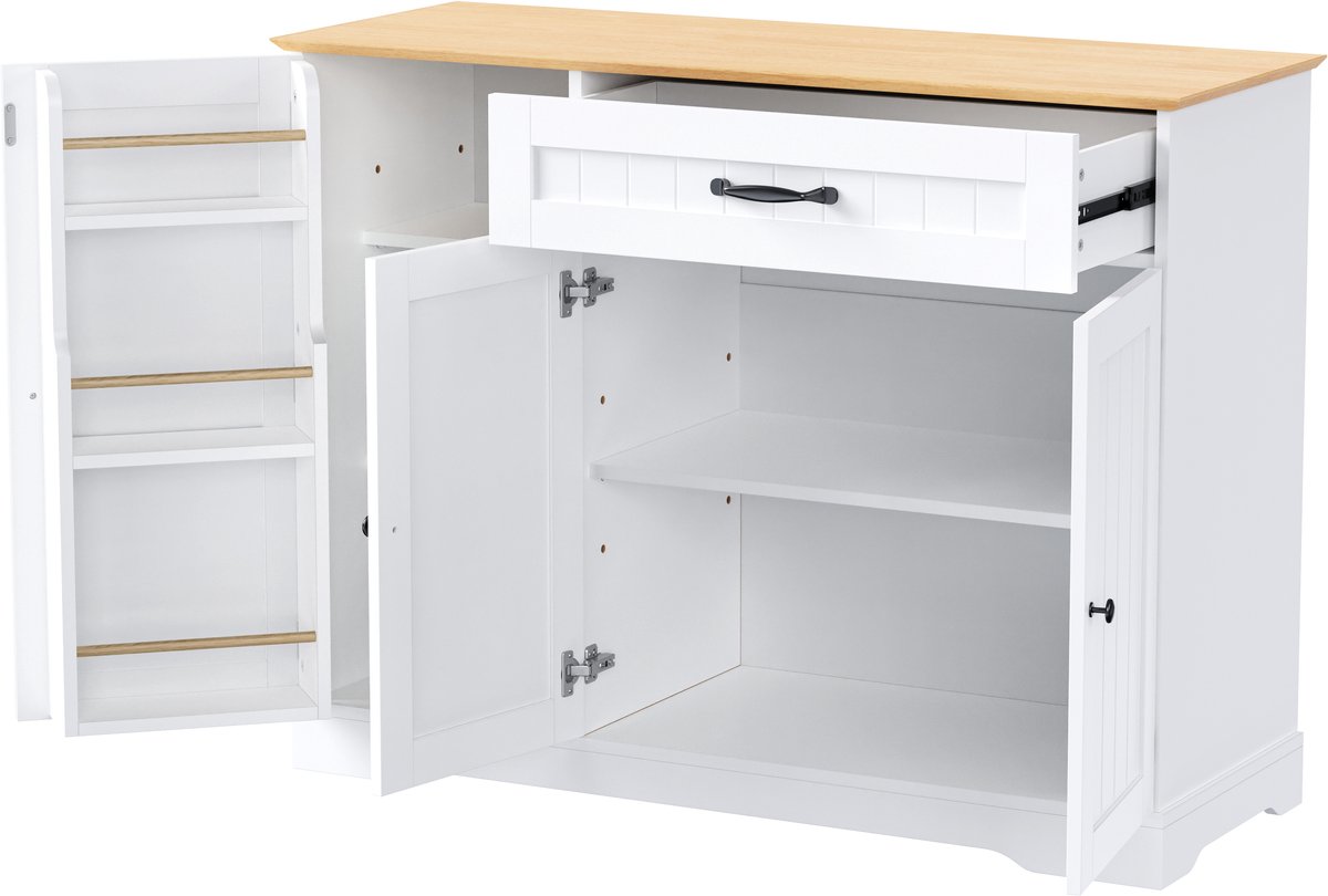 COVREO Dressoir 107 x 40 x 84,1 cm - wit en natuurkleur, 3 deuren, 1 lade, verstelbare planken Wit + naturel