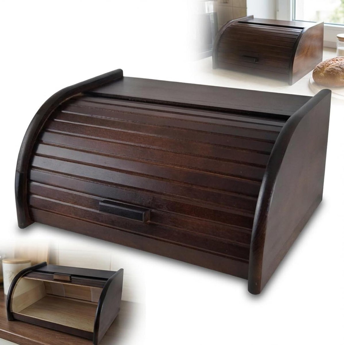 Broodtrommel Hout - Keuken Opberger - Brood Vers Houden - Duurzaam Beechwood - 31x26x16cm - Walnoot Bruin
