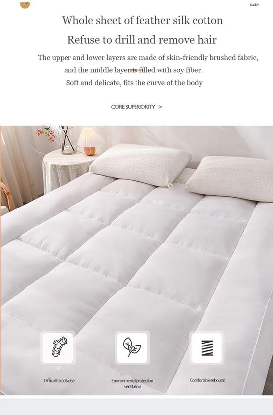 Opvouwbare futonmatras - Extra dik slaapkussen - Comfortabel slapen - Ademend en ondersteunend - 180 x 200 cm — afbeelding 4
