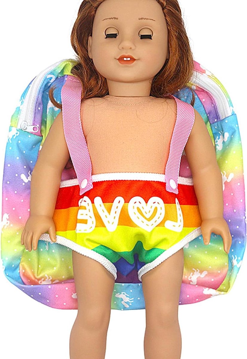Poppendrager Kinderen - Draagzak Speelgoed - Buiten Spelen - Verstelbare Banden - 26x28cm - Regenboog