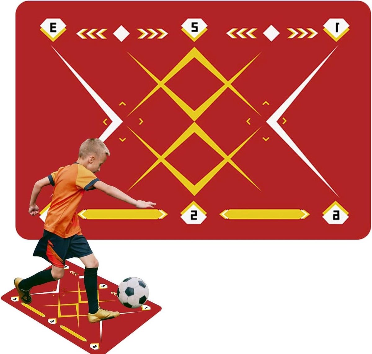 Voetbal trainingsmat - Dribbel oefenmat - Balcontrole verbeteren - Antislip en stil - 90 x 60 cm - Rood geel