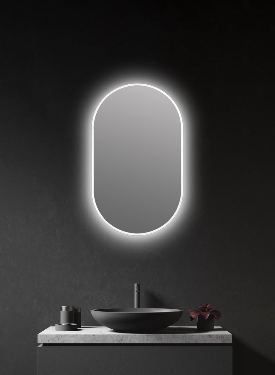 SnelShoppen - Talos Led-spiegel Ovaal 45x75 cm - Wit - Vochtbestendig voor Badkamer - Wandspiegel met Ruimtelicht - Hoogwaardig Aluminium Frame