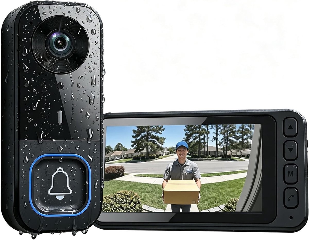 Draadloze Deurbel met Camera - Waterdicht - 4,5 Monitor - 2-Weg Audio - Voor Huis en Appartement