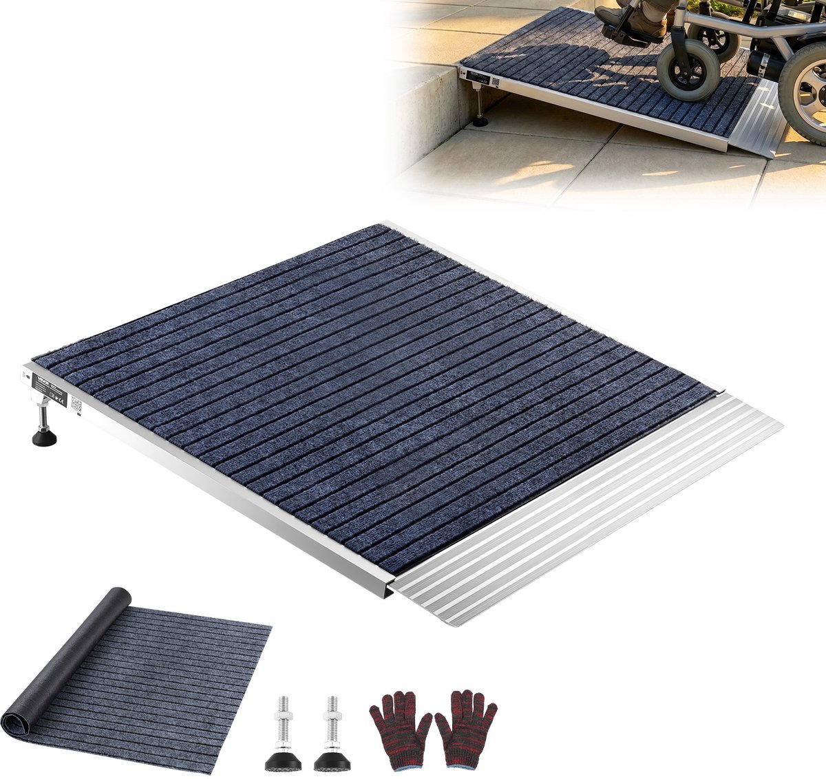 VEVOR Drempelhelling 915x915mm, 317,5kg Zware Rolstoelhelling met Verstelbare Hoogte, Antislip Aluminium Helling, Stabiele Helling voor Rolstoelen, Scootmobielen, Deurdrempels, Stoepranden en Trappen