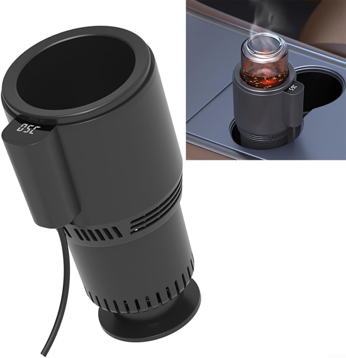 Ryoudavell - Auto Bekerhouder Koelen en Verwarmen - Universele Elektrische Drankenkoeler 12V - Draagbare Mini Koeler en Geïsoleerde Beker voor Reizen en Kantoor - Mini Draagbare Koelkast met LED-Display
