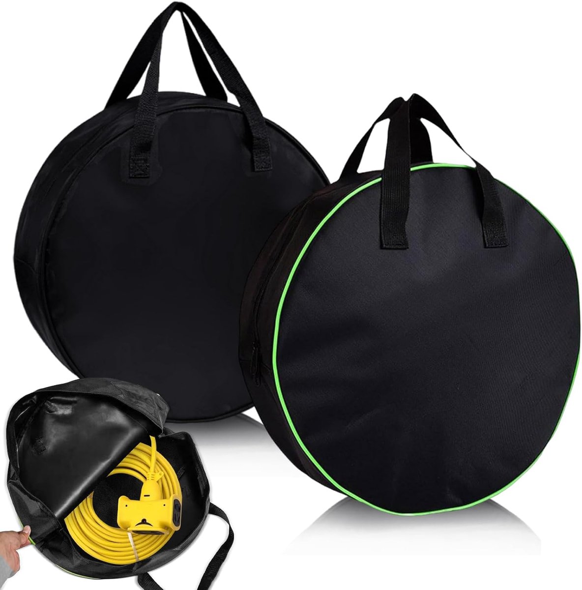 Ryoudavell - Waterdichte EV Kabeltas - 2 Stuks - Universele Grote Kabel Organizer voor Laadkabels en Verlengsnoeren - Opbergtas voor Caravan, Camper en Tuin - Zwart/Groen