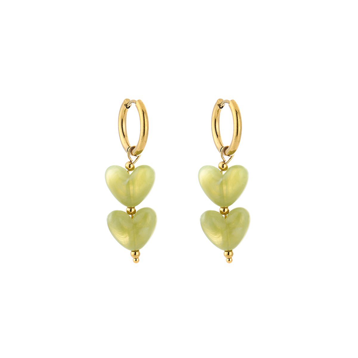 Stainless Steel Gelaagde Transparante Hart Bedel Oorringen – Romantische Lineaire Hoops – RVS - Groen