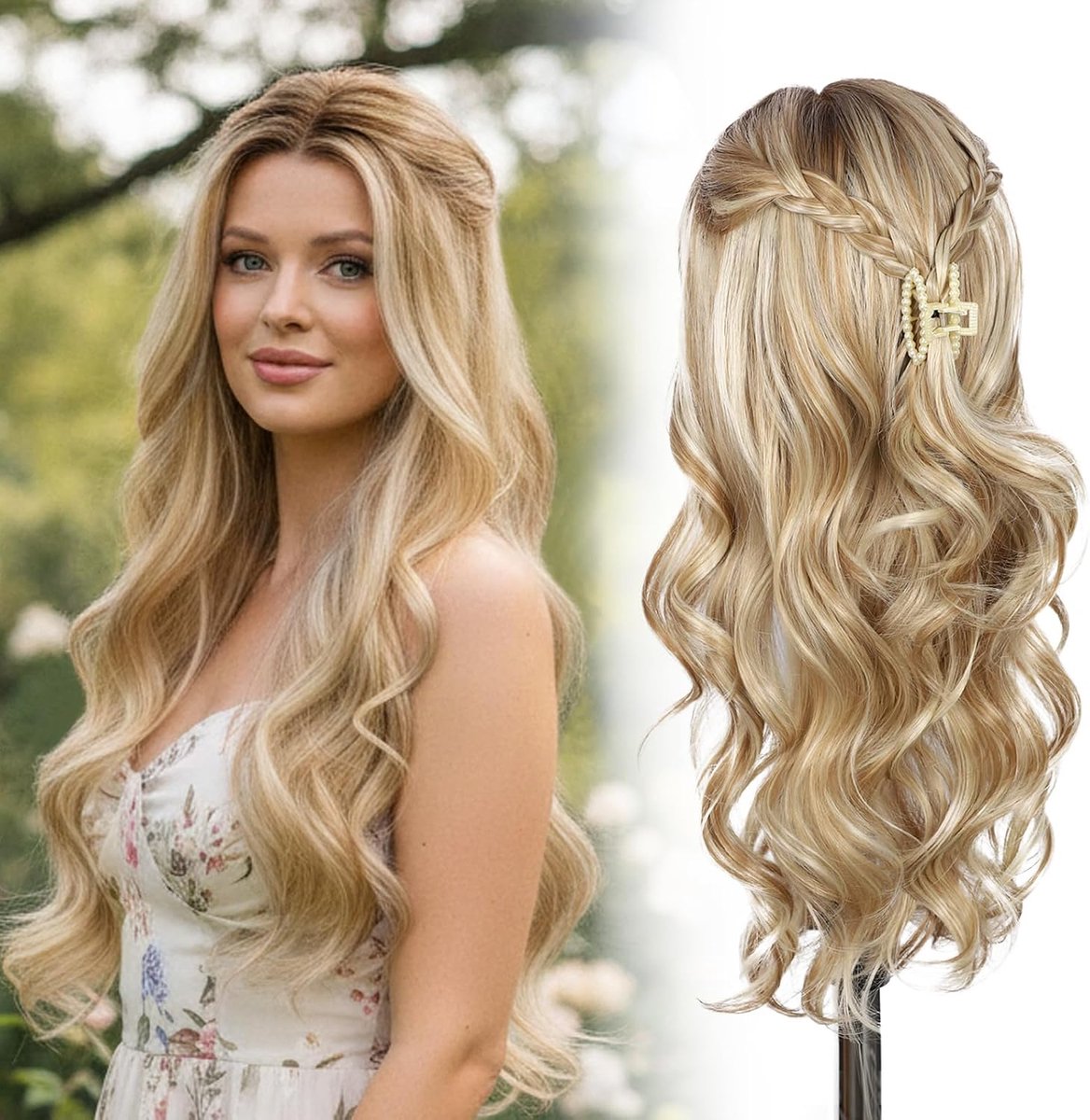 SnelShoppen - Blonde Lace Front Wig 13x4 - Synthesische Body Wave Peruk - 22 Inch - Pre-Plucked - Perfect voor Feest, Dating, Kerst - Dikke en Volle K