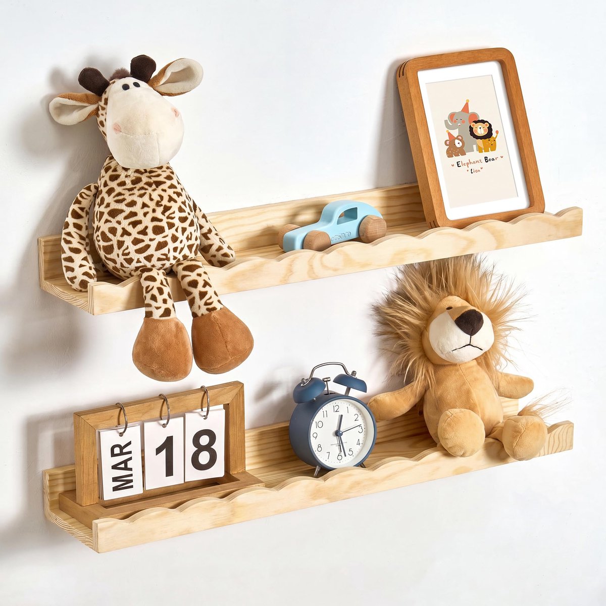 2 stuks Zwevende Wandplank - 42 cm - Boekenplank voor kinderkamer - Wandrek voor wanddecoratie en opslag - Houten plank perfect voor boeken, speelgoed, fotolijsten en kinderkamerdecoratie