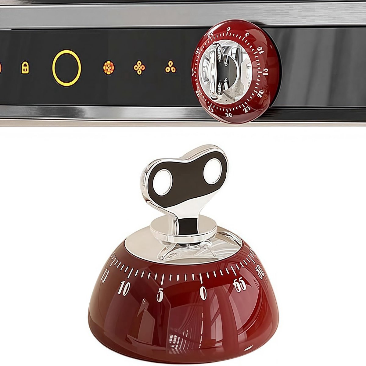 Keukentimer - Kooktimer - 60-minuten timer - Magnetische achterplaat - Geen batterijen nodig - Geschikt voor bakken, koken, studeren en sporten - Rood