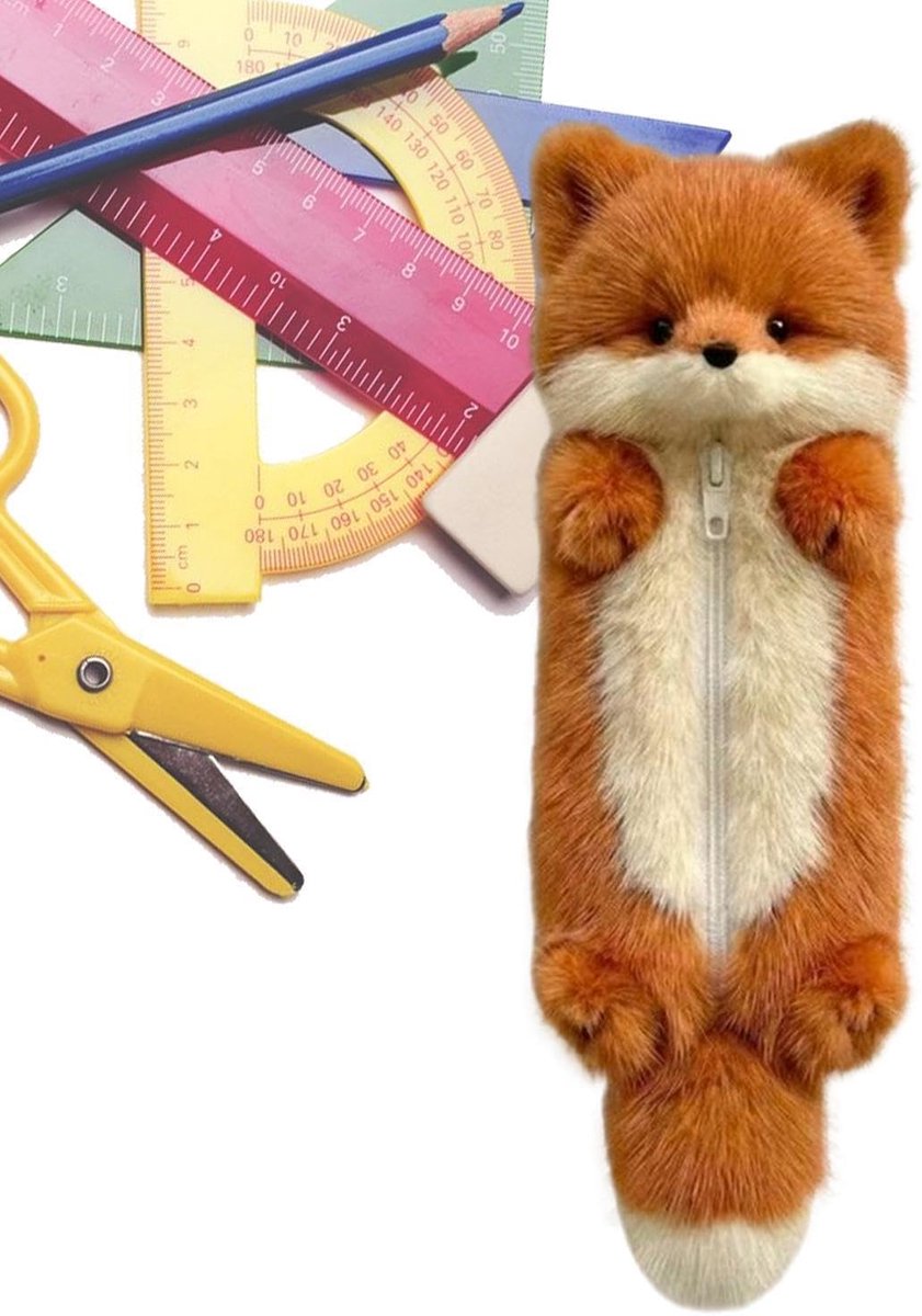 KZQ Pluchen Pencil Case Met Vosdesign Zacht Etui Voor Kinderen Jongens Meisjes En Volwassenen Bruin