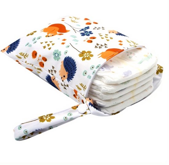 Waterdichte Luier Organizer & Wet Bag - Egel Bosdierenprint - Mini Luiertas - Opbergtas voor Luiers, Babydoekjes & Natte Kleding - 20 x 25 cm — afbeelding 3
