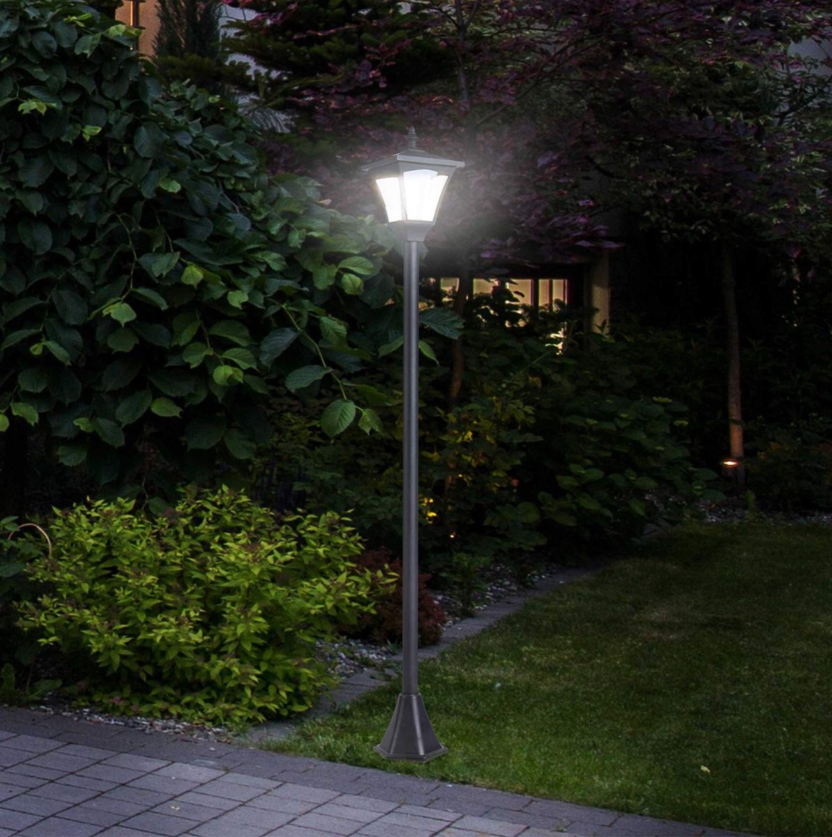 OKWISH Padverlichting – Solar Tuinlantaarn Met LED En Dag En Nacht Sensor – Voor Tuin Pad En Graf – Kunststof Zwart – 15 x 15 x 120 cm