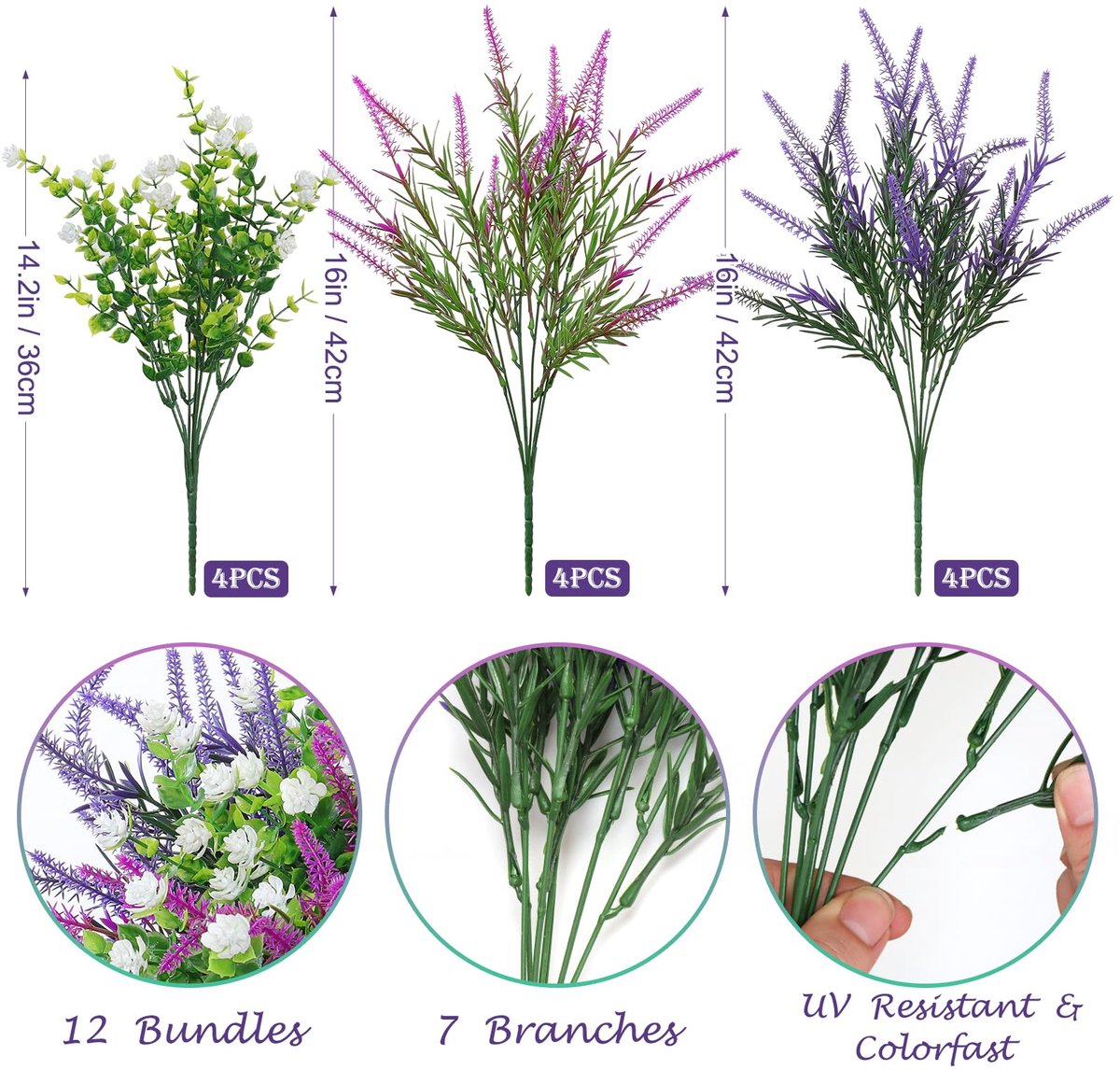 SnelShoppen - 12 Bundels Weerbestendige Kunstbloemen in Gemengde Kleuren - UV-bestendig, Perfect voor Buiten, Balkon, Tuin, Raamdecoratie, Kunstplante