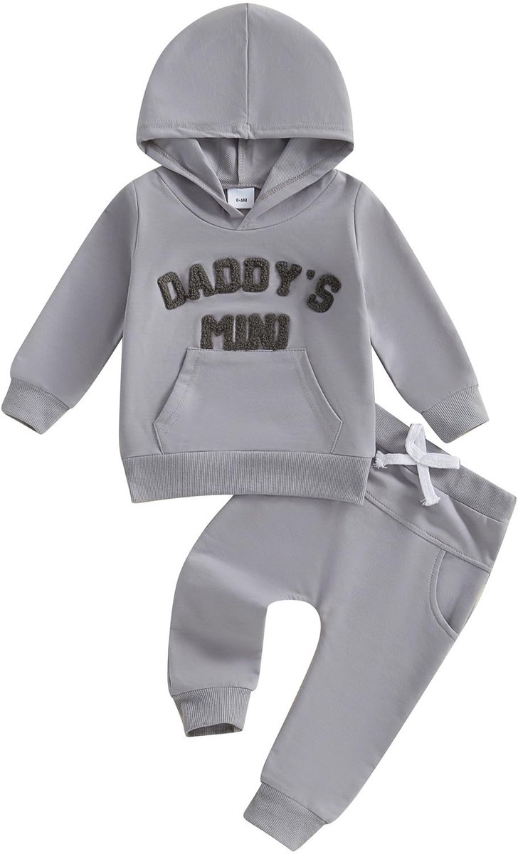 SnelShoppen - JiAmy Babykleding Jongens Set Hoodie + Broek, Lange Mouwen Sweatshirt voor Pasgeborenen en Peuters, Grijs, 0-6 Maanden, Comfortabele Bab