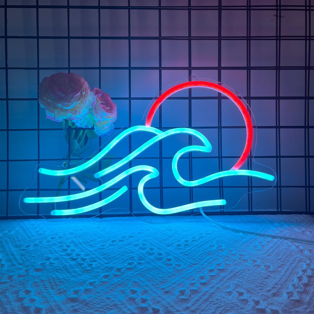 SnelShoppen - Wellen Neon Schilder Muurdecor, Dimbare Zonsopgang Zonsondergang Neon Lamp LED Verlichting voor Woonkamer, Slaapkamer, Speelkamer, Coole