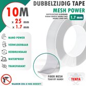 Dubbelzijdig tape mesh power 10m x 25mm x 1.7mm. Nano power, verwijderbaar, herbruikbaar, waterproof, transparant.