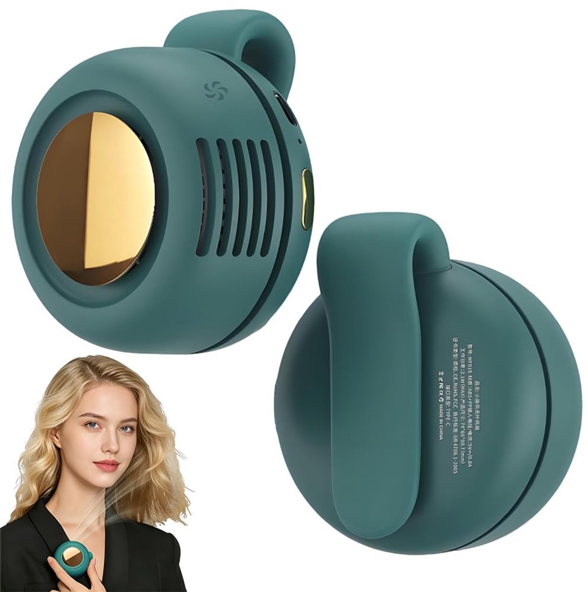 SnelShoppen - Kleine clipventilator - Draagbare stille mini bladloze ventilator met 3 snelheden - USB-oplaadbare tailleclipventilator voor outdoor, re