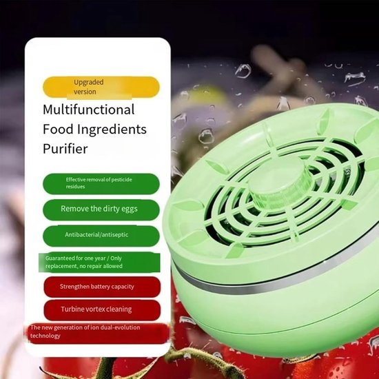 Moeiteloze Vortex Fruit - Fruitreiniger - Stil, Draagbaar - Oplaadbaar - Waterdicht - Vortex technologie - Voor groente, vlees en fruit - Keukenhulp - groen — afbeelding 2