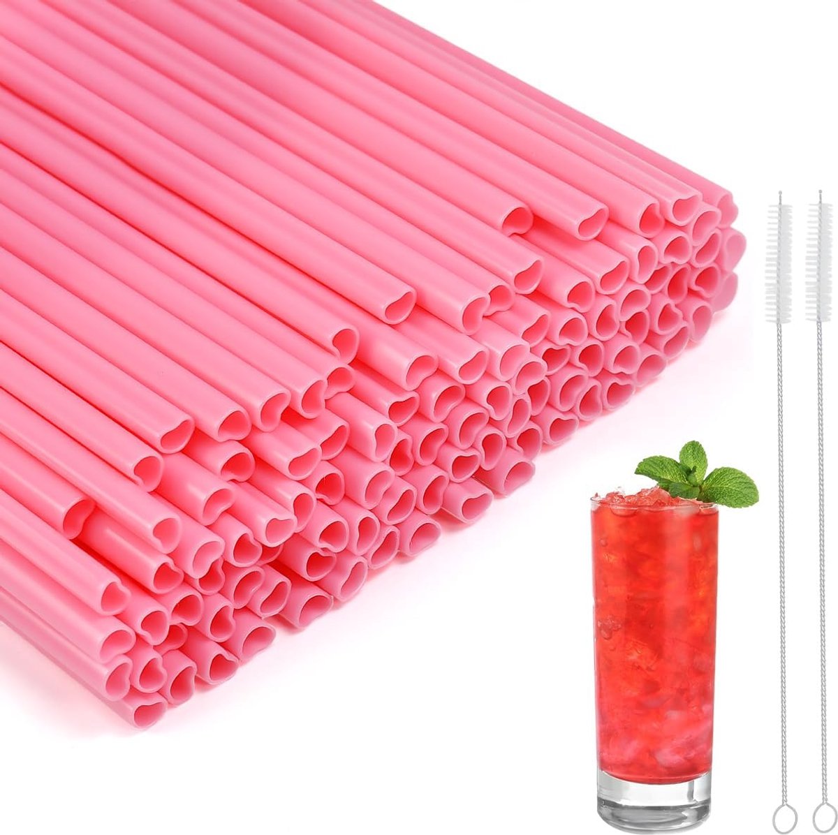 SnelShoppen - 100 Hartvormige Rietjes Herbruikbaar, Milieuvriendelijk, Robuust, Perfect voor Feestjes, Kinderfeestjes, Tuin, Keuken, Roze en Groen