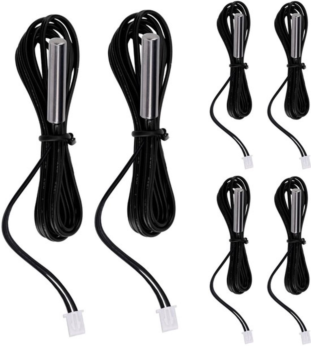 Temperatuursensor 10K 3950 NTC - 6 Stuks - Waterdicht - Connector - Thermistortemperatuursensor - 100 cm lengte - Thermistor