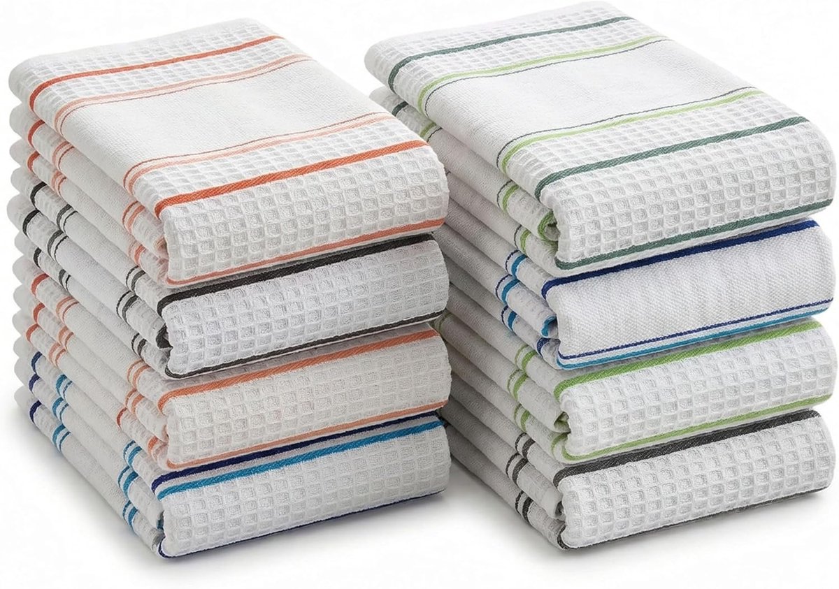 SnelShoppen - Keukenhanddoeken Katoen met Badstof - 8 Stuks, Absorberend en Herbruikbaar, 45 x 65 cm, Granaatkleurig voor Keuken en Huishoudelijk Gebr