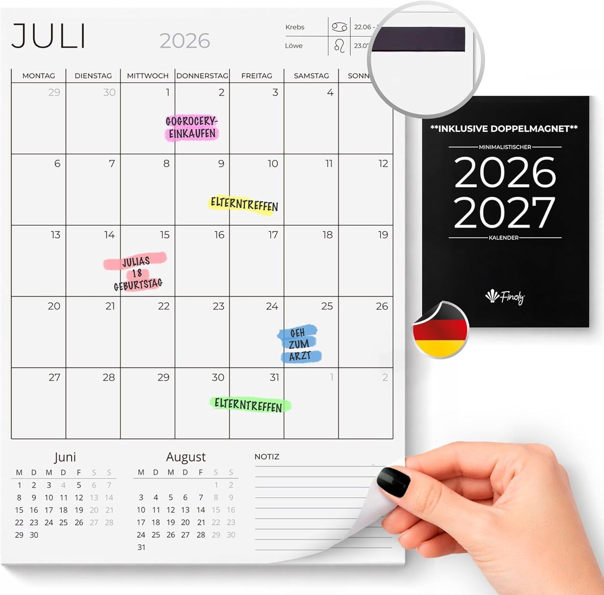 SnelShoppen - Magneetkalender Koelkast 2026-2027 | 18-Maanden Duitse Planner | Praktische Maandkalender voor Organisatie en Activiteiten | Ideaal voor