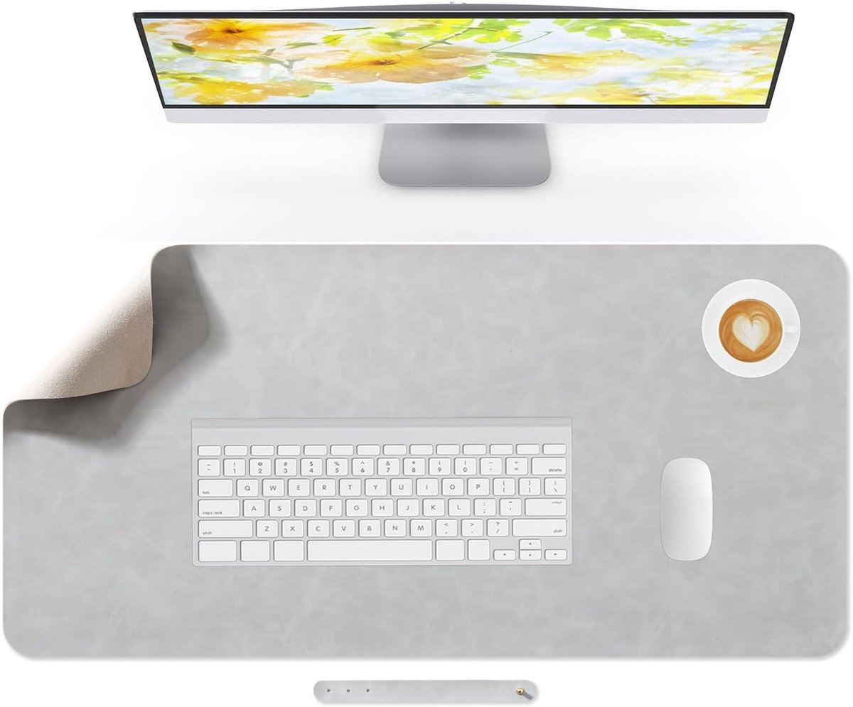 SnelShoppen - Grote Desk Pad Mouse Pad van PU Leer - Lichtgrijs 80x40cm - Desk Protector, Non-Slip, Waterdicht, Geschikt voor Kantoor en Thuisgebruik