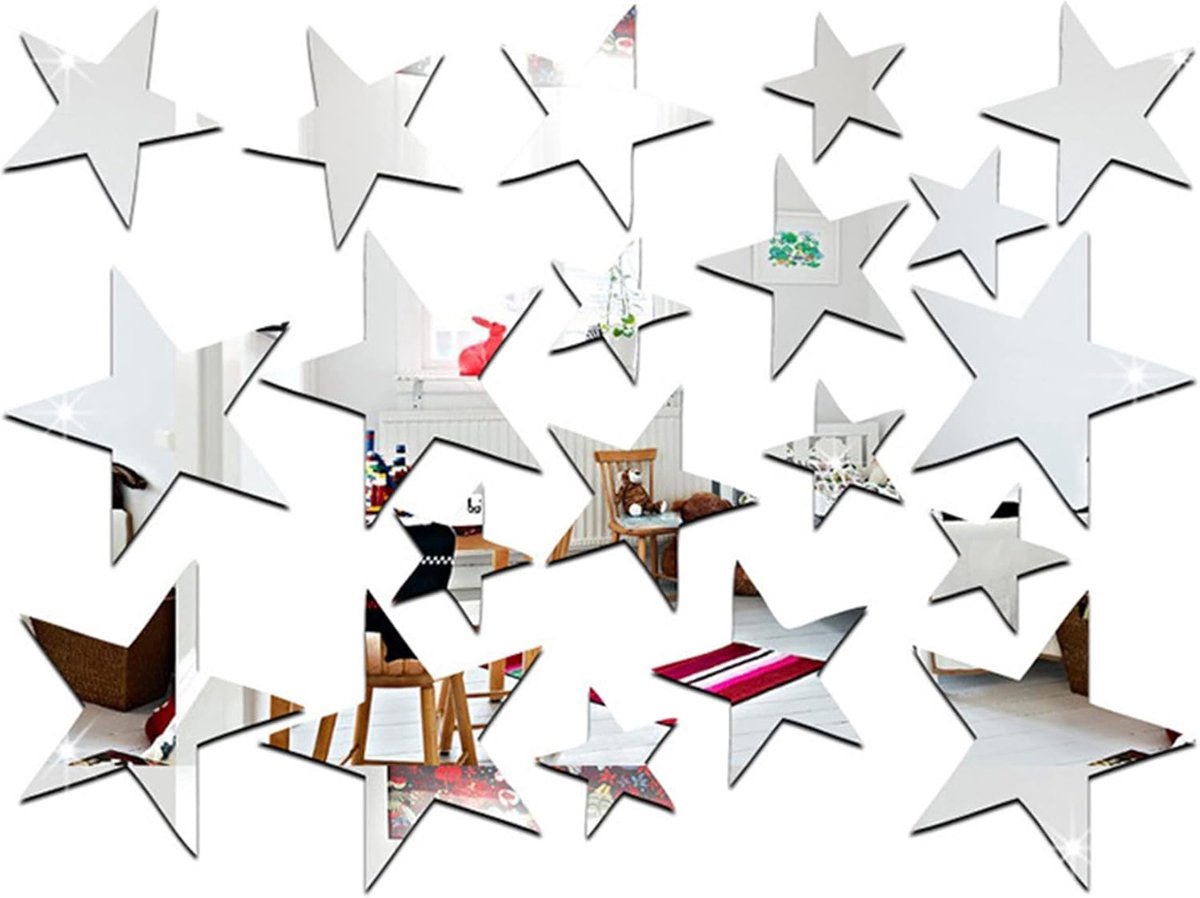 SnelShoppen - 20pcs 3D Acryl Ster Wandstickers Spiegels Effect Muurdecoratie voor Slaapkamer, Woonkamer, Badkamer en Kinderkamer - 1mm Dikte