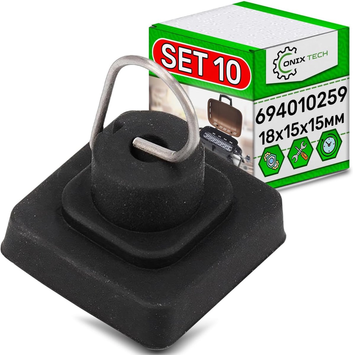 SnelShoppen - Pack van 10 rubberen voeten voor gasfornuizen, 18 x 15 x 15 mm, vervangend accessoire voor Smeg, duurzame en flexibele rubberen voetjes