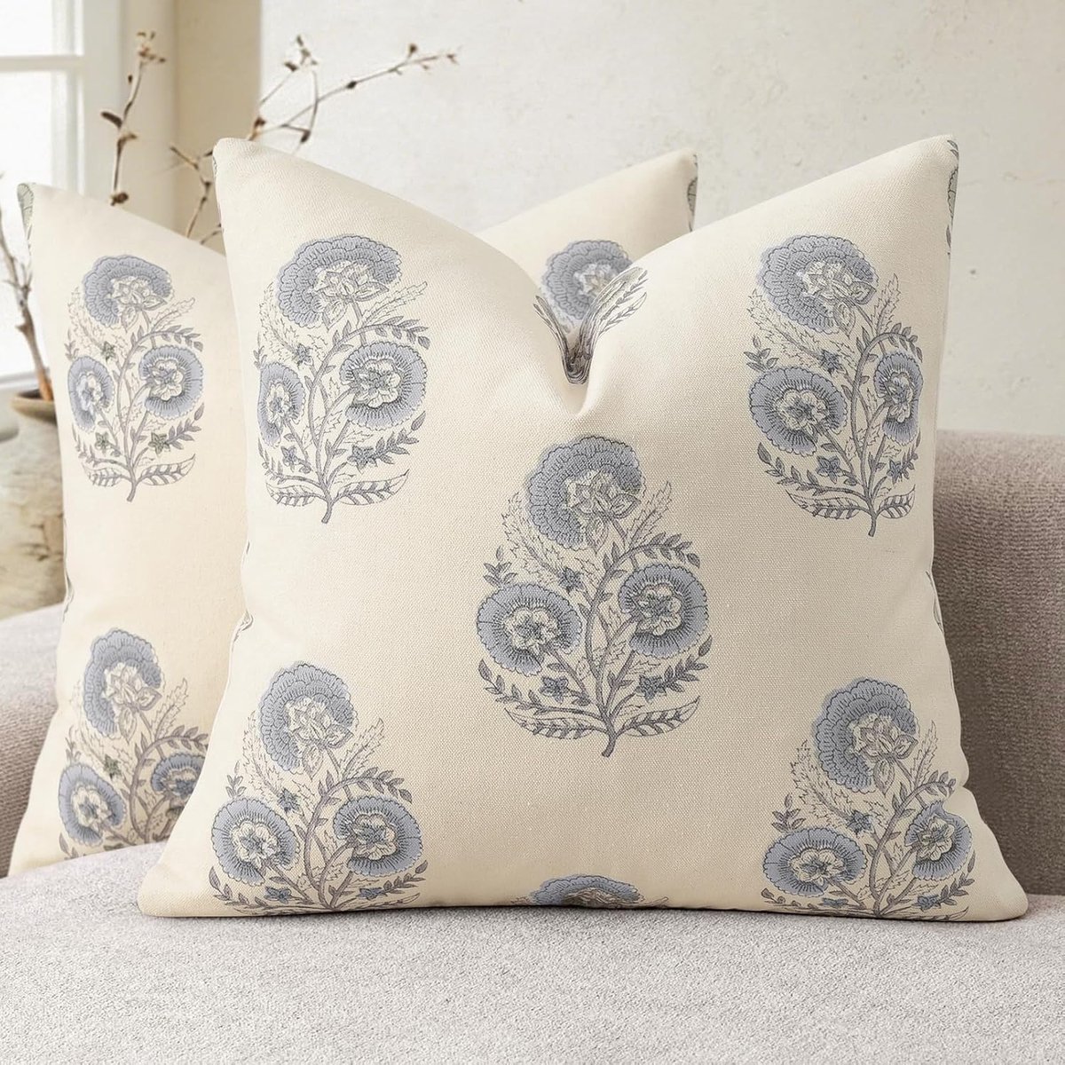 SnelShoppen - Vintage Bloemendruk Kussenhoezen Set van 2 - 45x45cm Katoenmix Decoratiekussens voor Bank Fauteuil Stoel Bed Woonkamer - Verwelkte Roos