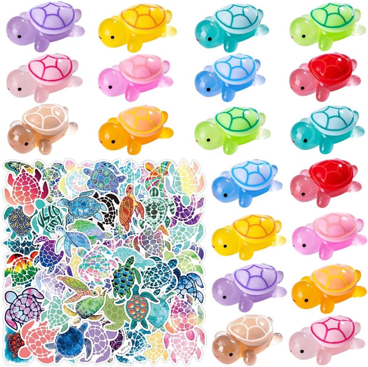 SnelShoppen - 80 Pcs Glow Turtle Figurines en Stickers - Mini Tortoise Resins - Waterproof Decoratie voor Aquarium, Kinderkamer, Feest, Creatieve Proj