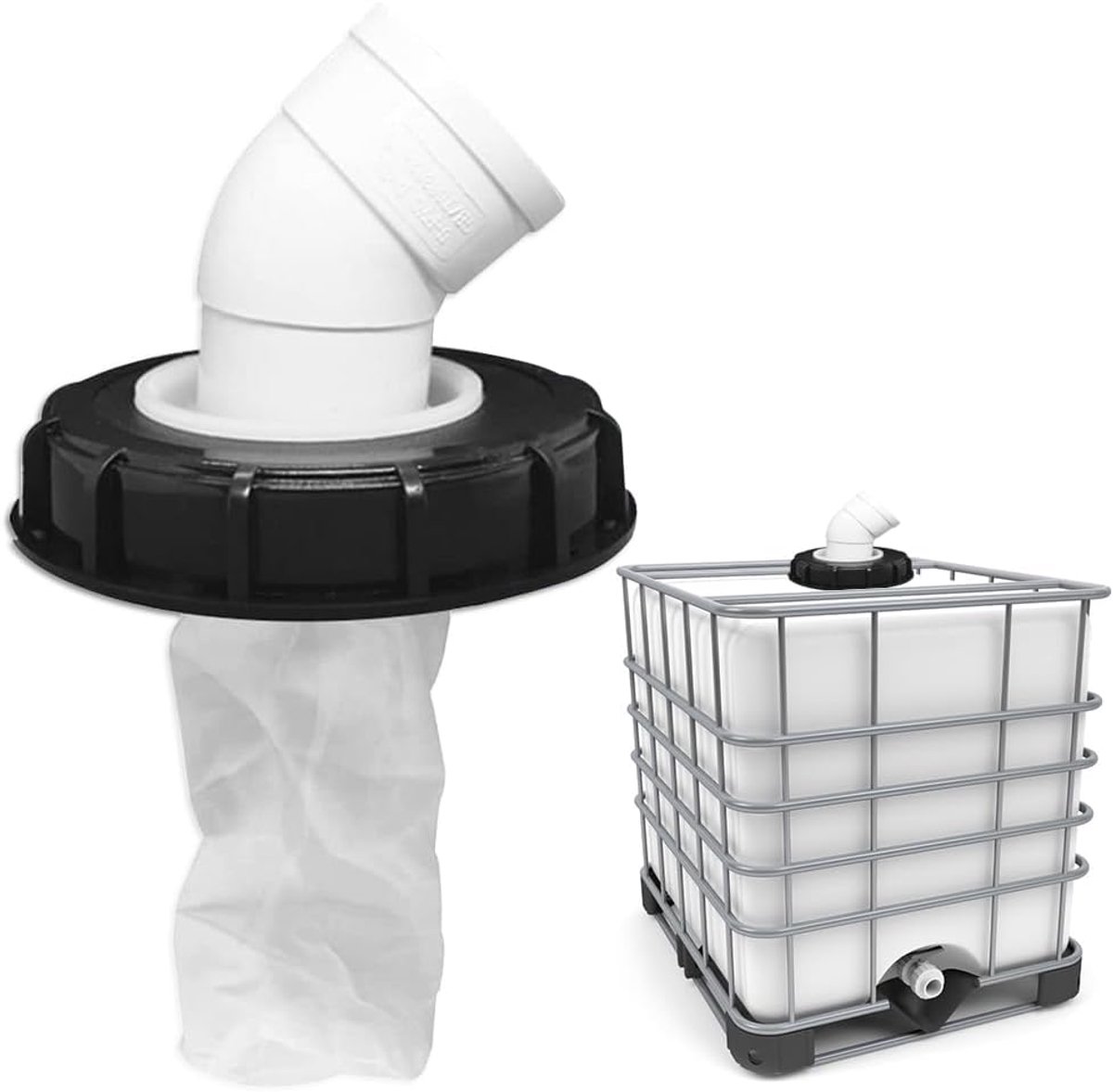 SnelShoppen - IBC Lid Filter 45° Nylon Rainwater Filter 163mm Wasbaar met Deksel voor IBC Tank - Duurzaam en Efficiënt voor Regenwater Opslag