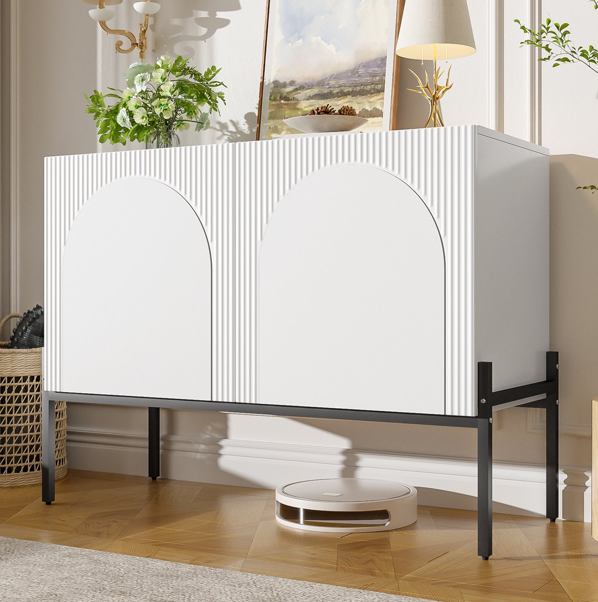 COVREO Dressoir 100 x 40 x 75 cm – wit, spaanplaat, 2 deuren met ruime opbergruimte