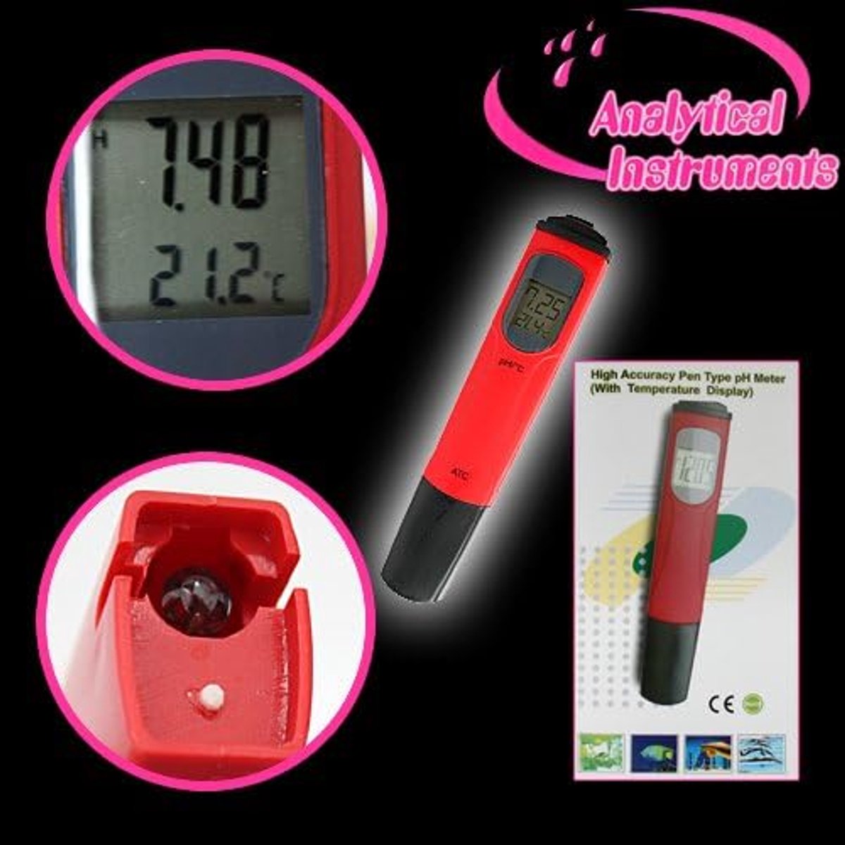 SnelShoppen - PH-009-III P03 pH meter voor aquarium, zwembad, spa en vijver - pH waarde & temperatuur meetinstrument - ideaal voor wateranalyse