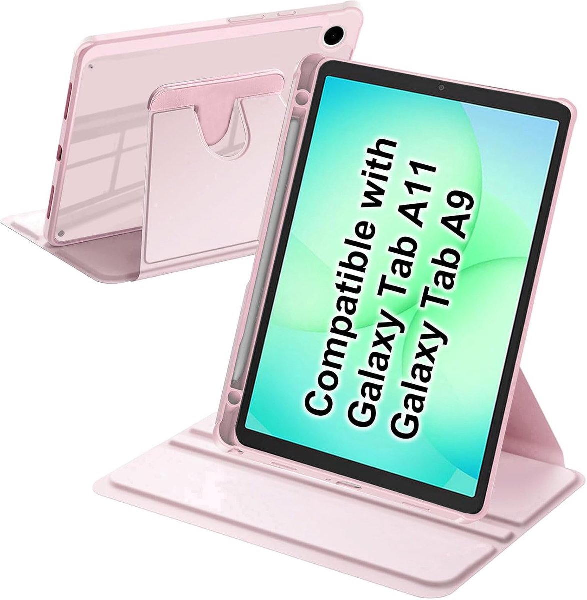 SnelShoppen - Rotating Case voor Samsung Galaxy Tab A9 8.7 inch 2023 - Shockproof Hoes met S-Pen Houder - 360° Draaibare Beschermhoes - Roze