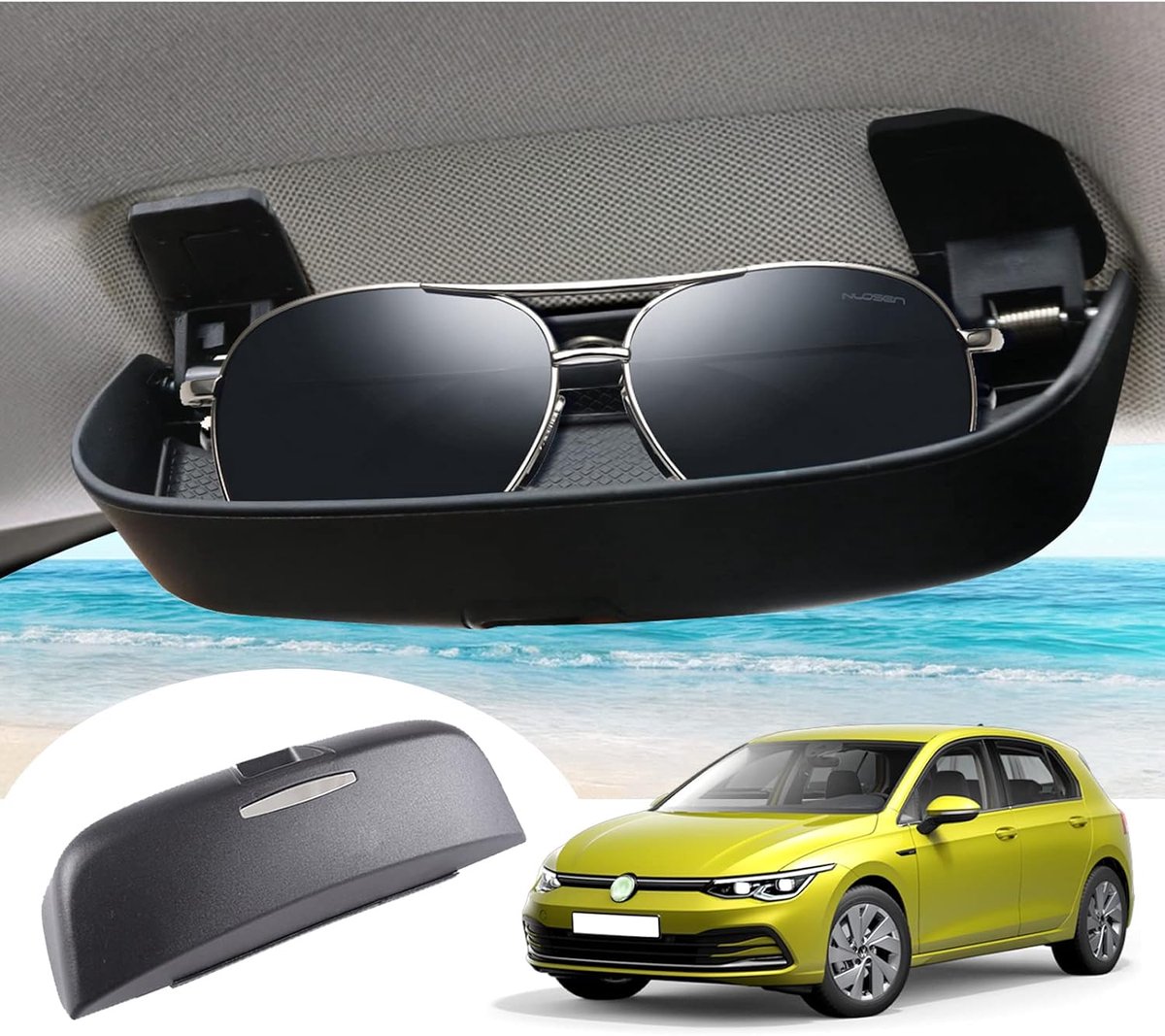 SnelShoppen - Golf 8 MK8 ID.3 ID.4 Cuprα Born Skodα Enyaq iV A-u-di Q4 e-tron 2020-2023 2024 Zonnebril Houder, Opslagdoos, Zwart, ABS Plastic, Handig