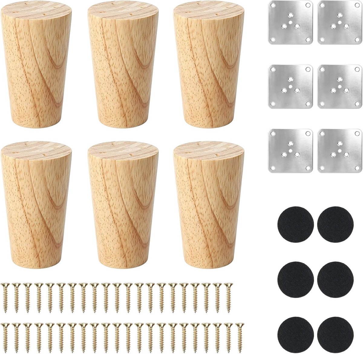 SnelShoppen - 6 Stuks Houten Meubelpoten 8 cm - Conische Vervangingspoten voor Bank, Fauteuil, Kast, Bed en Stoel - Ideaal voor Doe-Het-Zelf Meubels