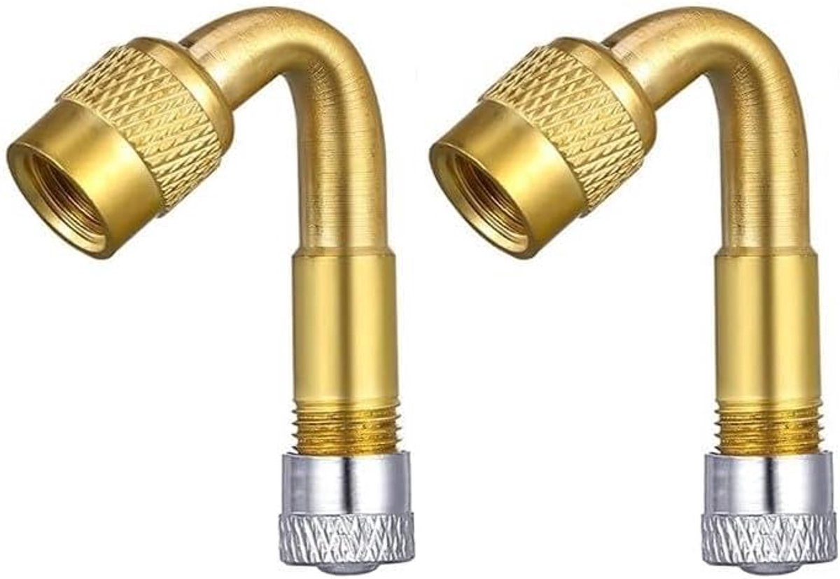 SnelShoppen - Manovella Fietsventiel Extensie Adapter Set voor Auto, Motor, Scooter, Fiets, Tuinwagen (2 x 45 Graden)