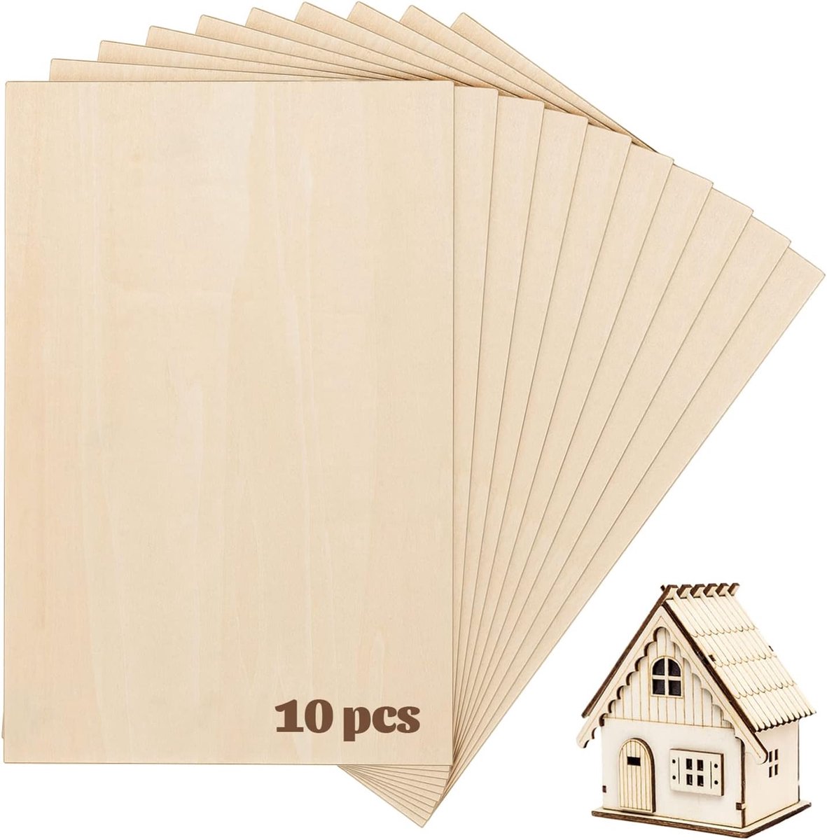 SnelShoppen - Set van 10 balsa hout platen 300x200x1.5 mm, dunne lime multiplex voor knutselen, modelbouw, vliegtuigen, boten en miniaturen